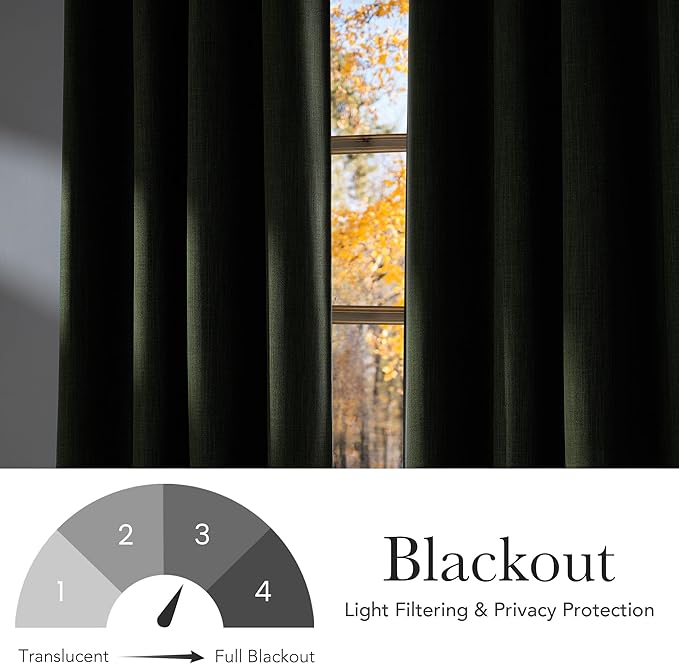 NICETOWN Faux Linen Froest Green Blackout Curtains 84 inches Long for Living Room - Privacy Panels for Bedroom, Modern Farmhouse Style Easy Care Grommet Top, 2 Panels, W52 by L84