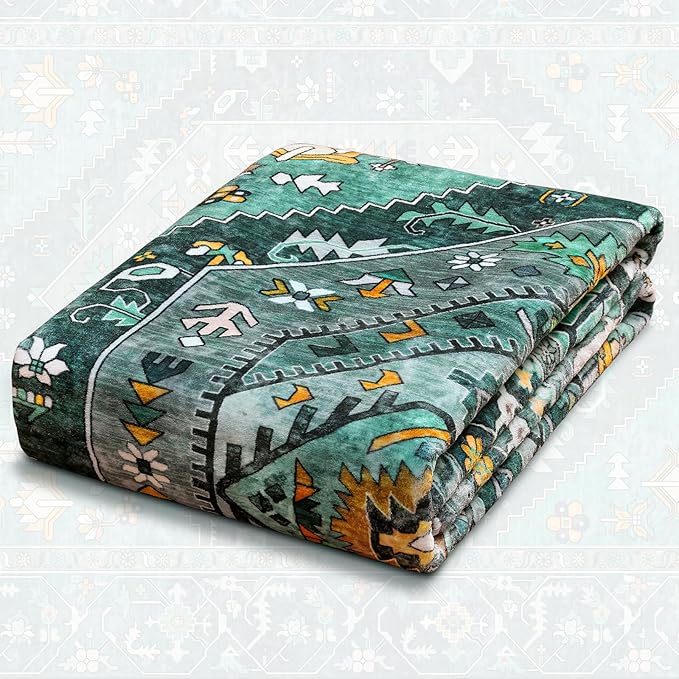 SERISSA 4x6 Boho Bedroom Rug, Washable Non Slip Vintage Teal Area Rugs, Ultra Soft Print Distressed Tribal Entry Rug Low-Pile Throw Carpet for Nursery Dorm Kitchen Living Room Decor