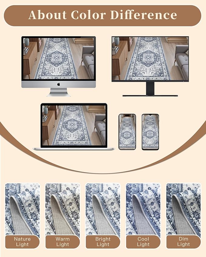 Madane Runner Rugs for Hallway 2x12 Extra Long Washable Non-Slip Hallway Runner Rug Low-Pile Stair Kitchen Throw Carpet Runner for Entrance Living Dining Laundry Room Rug (Navy/White, 2'x12')