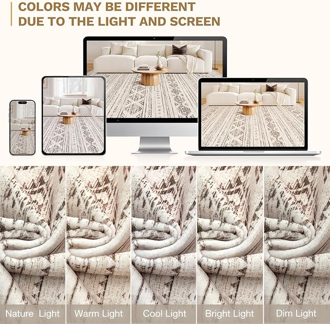 Nakagishi 6x9 Area Rugs Living Room: Washable Boho Large Neutral Soft Farmhouse Rug Stain Resistant Modern Indoor Floor Non-Slip Carpet for Bedroom Nursery Kids Office Dining Room Dorm- Dark Brown