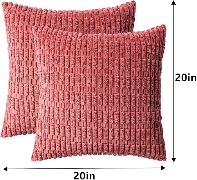 Pack of 2 Corduroy Decorative Throw Pillow Covers 20x20 InchSoft Boho Striped Pillow Covers Modern Farmhouse Home Decor for Sofa Living Room Couch Bed(Cranberry Red)