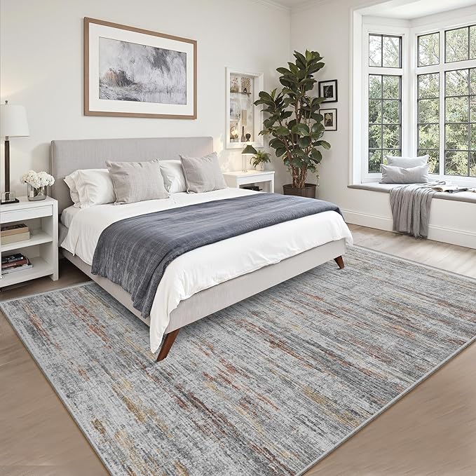 8x10 Area Rugs for Living Room,Modern Abstract Non-Slip Backing Washable Rugs,Soft Thin Large Area Rug,Stain Resistant Carpets for Bedroom Dining Room Home Decor