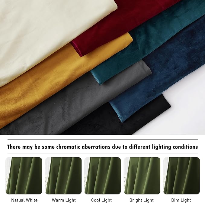 RYB HOME Olive Green Velvet Curtains with Hook Tape, Thermal Insulated Privacy Protect Decorative Drapes for Home Theater, W 52 x L 72 inches, 2 Panels Set