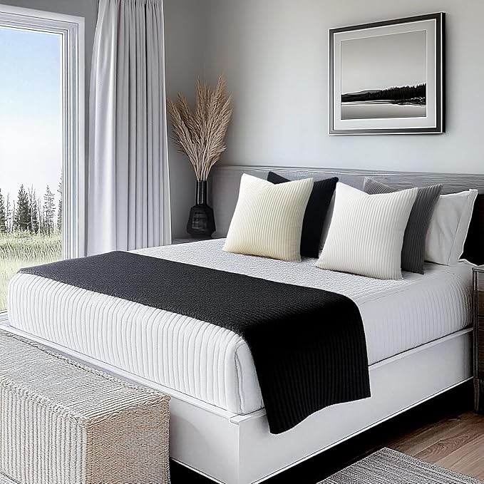 Topfinel Black and White Decorative Throw Pillow Covers,Soft Velvet Modern Double-Sided Designs Euro Shams Set of 4,Mix and Match for Home Decor,Pillow Inserts Not Included (24x24 inch, Black/White)