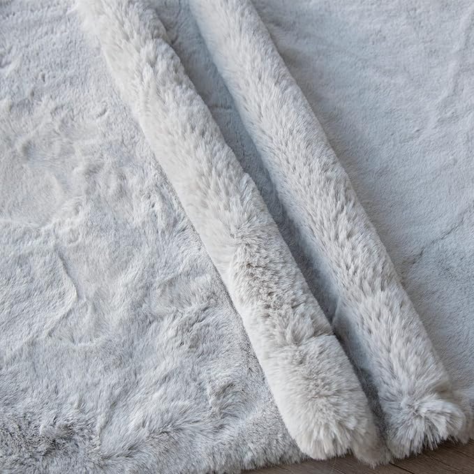 ORINOVA Grey Round Rug 3ft Machine Washable Shaggy Area Rugs for Living Room Faux Bunny Fluffy Fur Rug for Bedroom Small Circle Nursery Rug