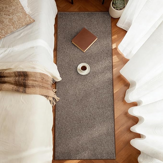 FinRèc 2x6 Washable Runner Rugs for Kitchen Hallway Bedroom, Low Pile Thin Rug Solid Color, Non-Slip Carpet Indoor for Home Decor (Brown)