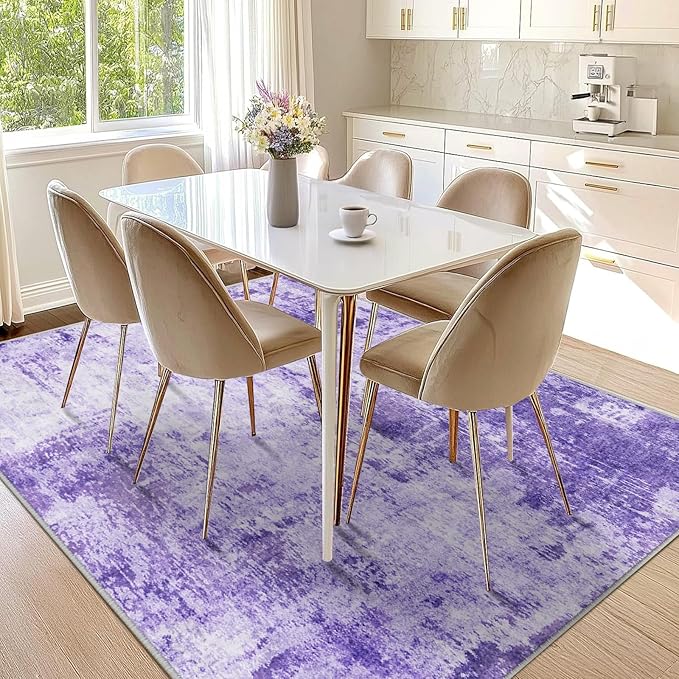 Washable Area Rugs 6'x9' Non-Slip Modern Abstract Soft for Living Room Entryway Bedroom Nursery, Print Pattern, Purple Gray Pink White