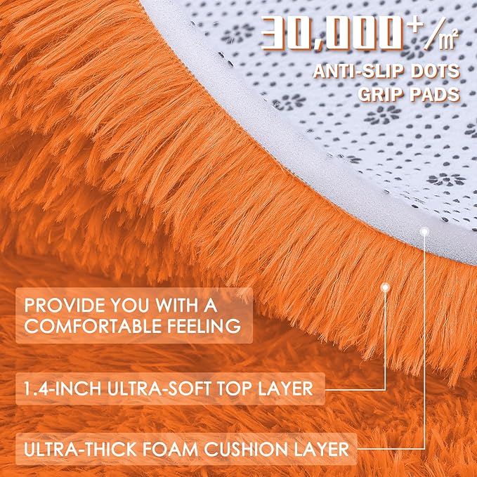 OLANLY 8x10 Machine Washable Large Area Rugs for Living Room, Bedroom, Soft Fluffy Shaggy Bedside Rug, Indoor Floor Carpet for Kids Girls and Boys, Dorms, Nursery, Home Decor Aesthetic, Orange
