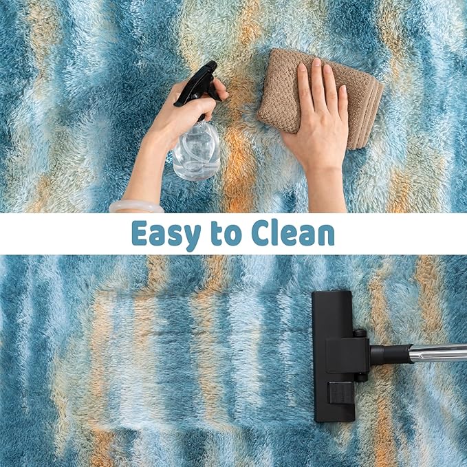 Soft Runner Rugs for Bedroom Hallways, 2x3 Abstract Blue Fluffy Shag Throw Area Rug Non Slip for Bedside Dorm, Long Shaggy Furry Carpet for Nursery Living Room