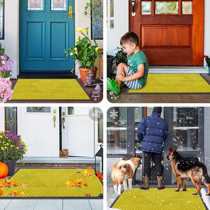 Smiry Front Door Mat Outside Entrance, Heavy Duty Sturdy Natural Rubber Doormat, Trap Dirt and Moisture, Easy Clean Low Profile Mats for Indoor Outdoor Entry, Irregular Triangle (29.5x17, MST-Yellow)