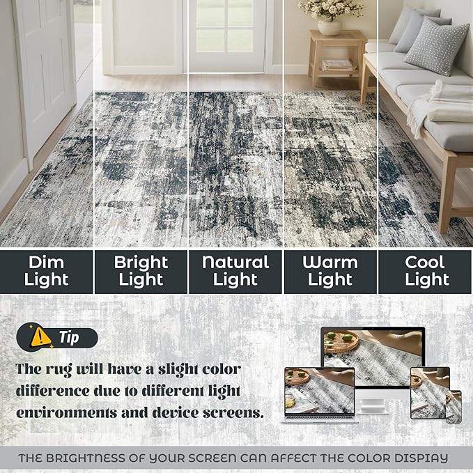 XLUEZ 2x8 Runner Rug for Hallway, Washable Modern Abstract Runner Rugs Neutral Soft Non Slip Kids Rug Stain Resistant Indoor Runners for Entryway Bedroom Kitchen Laundry Room(BlackGrey, 2'x8')