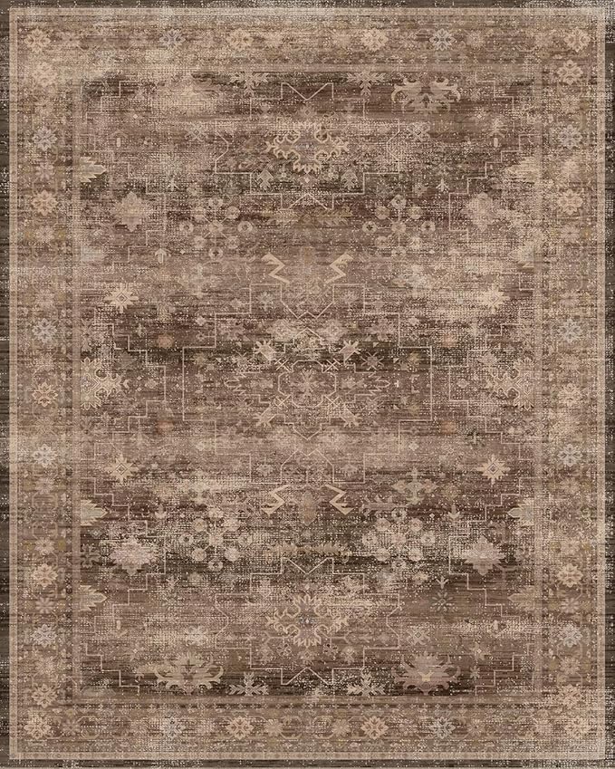 Brown Washable Long Runners for Hallways, 3x8 Wide Kitchen Runner Rug, Entryway Indoor Rug, Non Slip Rubber Backing Boho Vintage Dark Floor Decor