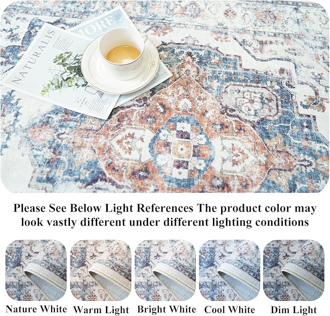4x6 Living Room Area Rugs: Washable Boho Bedside Rugs Non-Slip Low Pile Small Carpet for Kitchen Bedroom Non-Shedding Floor Mat for Kids Room Office Dining Room(4x6,Brick)