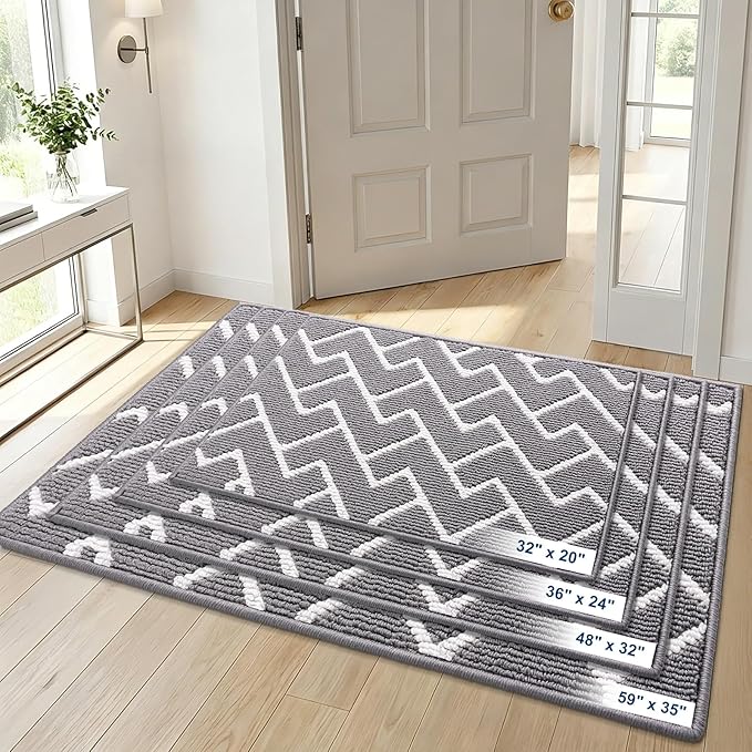 OLANLY Front Door Mat, Non-Slip Rubber Backing, Dirt Resistant and Absorbent, Washable, Easy to Clean Low-Profile Indoor Doormat for Back Door, Entryway, Inside Entrance, 70x23, Grey