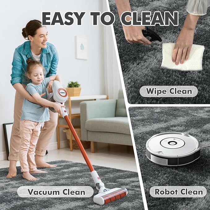 6x9 Ft Large Shag Rugs for Living Room Decor, Tie-Dyed Ultra Soft Fluffy Furry Area Rugs for Bedroom Indoor Floor, Aesthetic Carpet for Kids Home (Grey)