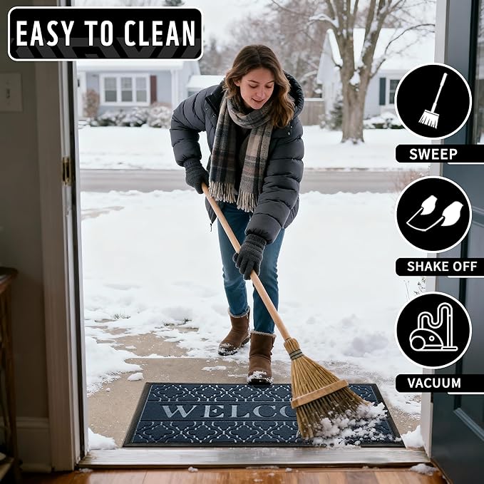 Yimobra Welcome Mat Outdoor Indoor, All-Season Waterproof Front Door Mat Outside Entrance, All-Weather Heavy Duty Non-Slip Doormat, Low Profile Porch Patio Entrance Mats, 60x36, Blue