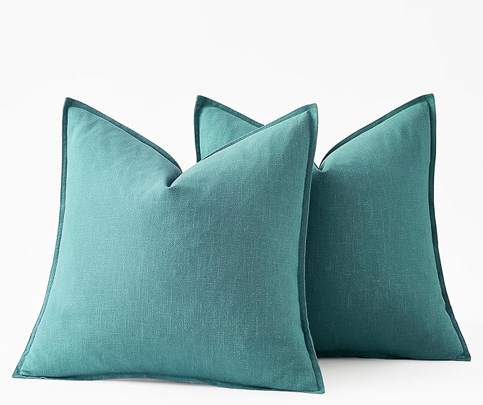 MIULEE Decorative Linen Euro Sham Pillow Covers 24x24 Turquoise Boho Farmhouse Neutral Couch Throw Pillows for Bed Pack of 2 Accent Coastal Modern Pillowcase Summer Sofa Livingroom Home Decor
