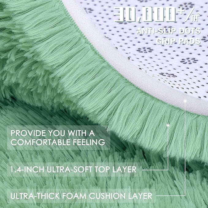 OLANLY 2x5 Machine Washable Runner Rugs for Hallway, Soft Fluffy Shaggy Bedside Rugs for Bedroom, Living Room, Indoor Floor Carpet for Kids Girls Boys, Nursery Rooms, Home Decor Aesthetic, Mint Green