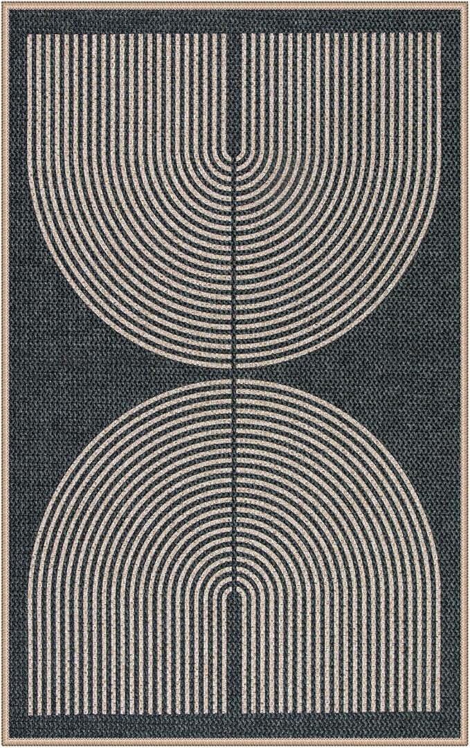 Lahome Enfys Rainbow Indoor Door Mat, 20"x32" Small Black Rugs for Entryway Kitchen Neutral Area Rug, Farmhouse Non Slip Non Shedding Lightweight Floor Carpet for Front Porch