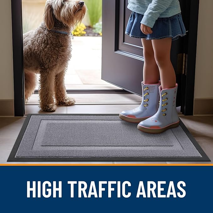 OLANLY Front Door Mat Indoor Outdoor Entrance, Waterproof All-Season, All-Weather Doormat, Sturdy Natural Rubber, Low Profile, Easy Clean Patio Porch Entryway Mat, 47x17, Classic Gray