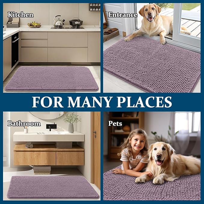 OLANLY Dog Door Mat for Muddy Paws 70x24, Absorbs Moisture and Dirt, Absorbent Non-Slip Washable Doormat, Quick Dry Chenille Mud Mat for Dogs, Entry Indoor Entryway Carpet for Inside Floor, Deep Plum