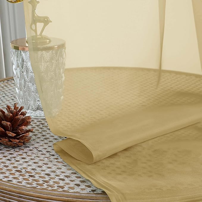 OWENIE Sheer Gold Curtains 108 Inches Long for Living Room Bedroom 2 Panels Set, Lightweight Airy Gold Sheer Curtain, Filmy Voile Rod Pocket, 2 PCS, Each 59" W x 108" L