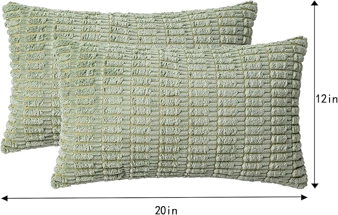 Pack of 2 Corduroy Decorative Throw Pillow Covers 12x20 InchSoft Boho Striped Pillow Covers Modern Farmhouse Home Decor for Sofa Living Room Couch Bed(Sage Green)