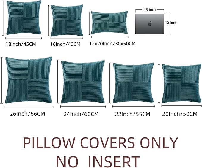 Fancy Homi 2 Packs Teal Euro Decorative Throw Pillow Covers 28x28 Inch for Couch Bed Sofa, Rustic Farmhouse Boho Home Decor, Soft Corss Corduroy Patchwork Textured Square Cushion Case 71x71 cm