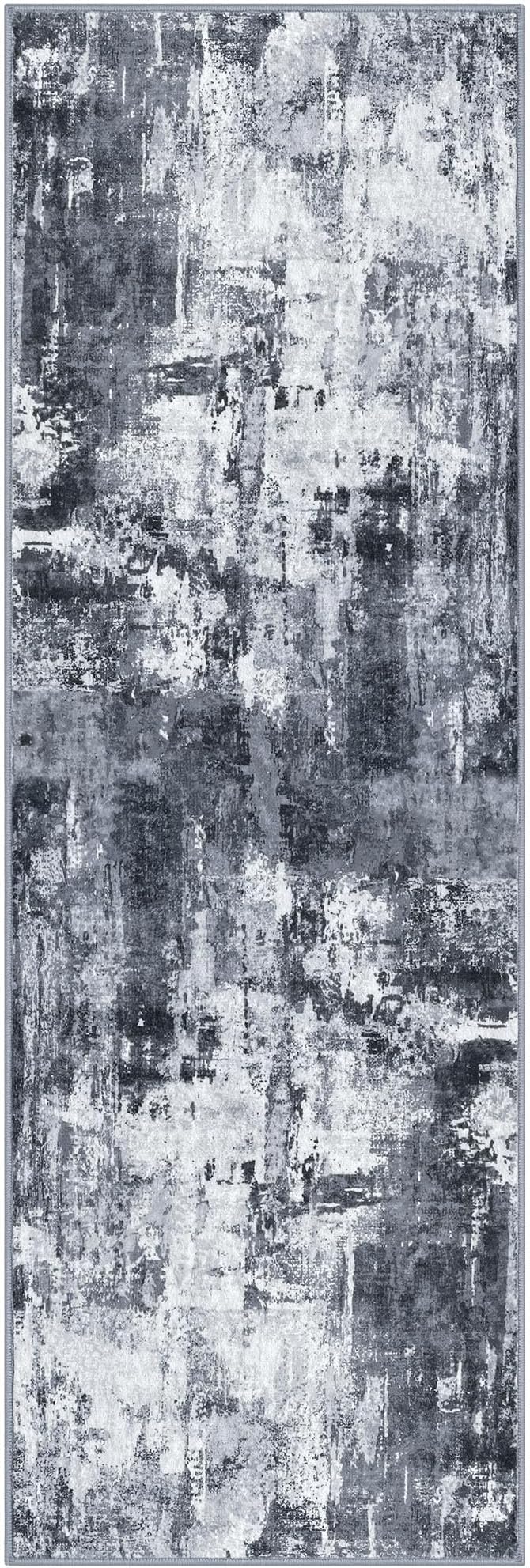 KOZYFLY Modern Abstract Runner Rug 2x6 Washable Grey/Black/Black Runners for Hallways Kitchen Runner Rug Non Slip Carpet Rug Runner Laundry Mat with Soft Low Pile for Entryway Bathroom Bedroom Kitchen