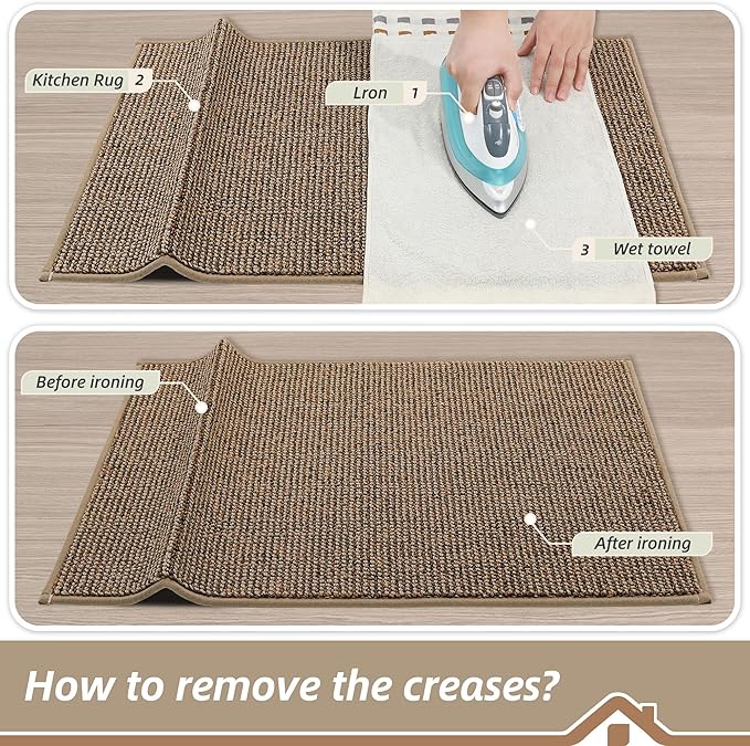 BEQHAUSE Kitchen Rugs and Mats 2PCS, Non-Slip Kitchen Mats for Floor, Absorbent and Stain Resistant Kitchen Runner, Machine Washable Rugs for Kitchen, Laundry & Sink, 20"x32"+20"x48", Taupe