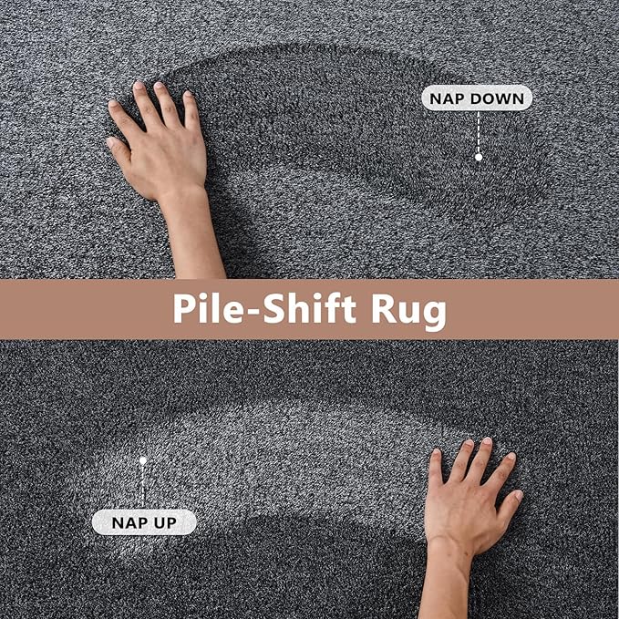 FinRèc 6x9 Washable Area Rugs for Bedroom Living Room, Low Pile Thin Rug Solid Color, Non-Slip Carpet Indoor for Home Decor (Grey)