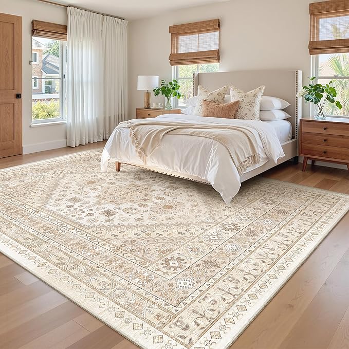 zesthome 8x10 Area Rugs for Living Room,Non-Slip Backing Washable Rugs,Vintage Large Area Rug,Stain Resistant Home Decor Rug