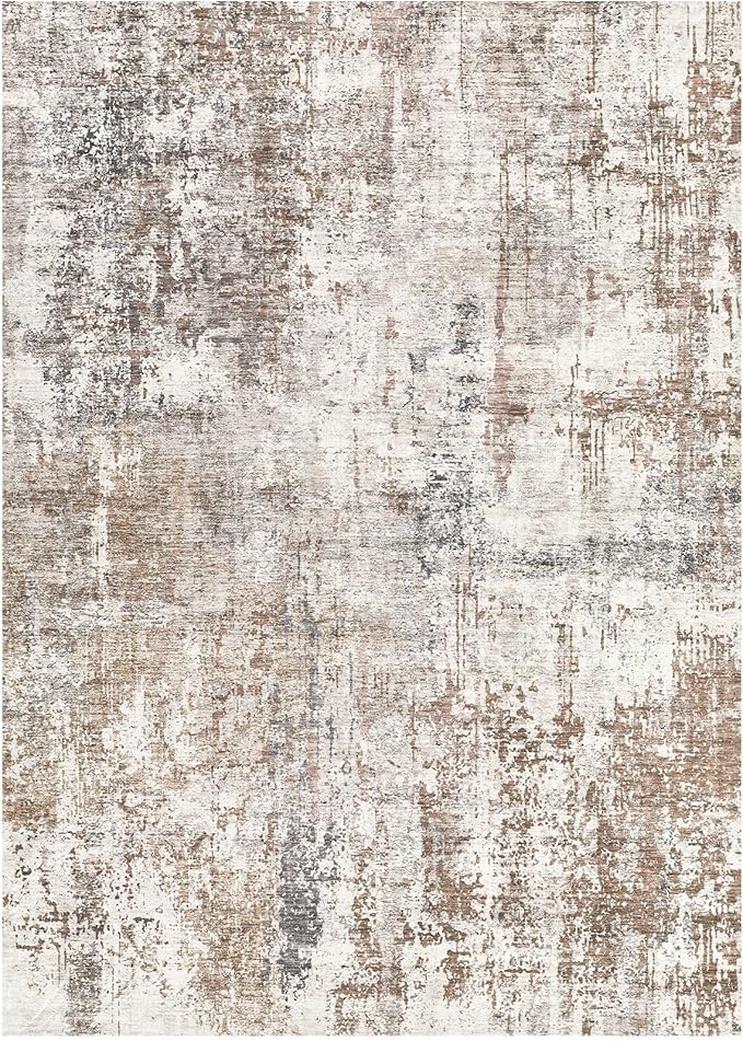 UERMEI 6x8 Area Rug Living Room Rugs - Washable Neutral Modern Abstract Soft Thin Rug Indoor Floor No Slip Rug Carpet for Bedroom Under Dining Table Home Office Decor - Brown/Grey/Red