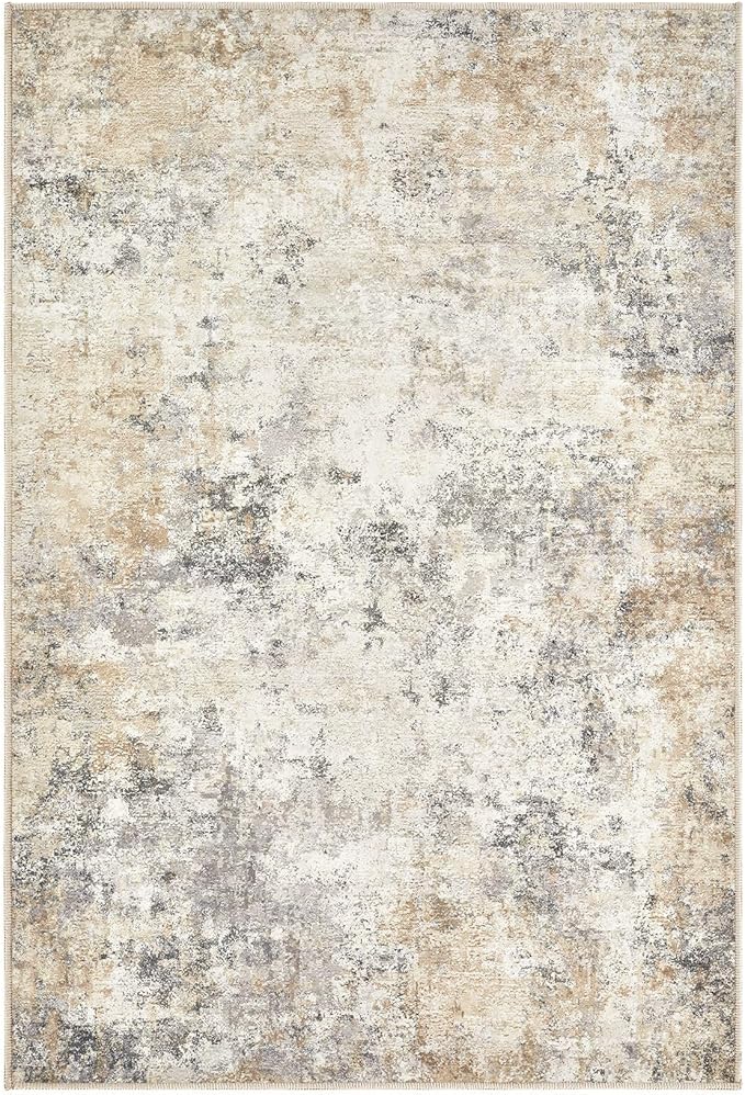 UERMEI 2x3 Entryway Area Rug: Washable Neutral Modern Abstract Small Rug - Non-Slip Low Pile Throw Indoor Carpet for Entrance Kitchen Front Door Mat Bathroom Entry Kids Room - Golden Grey