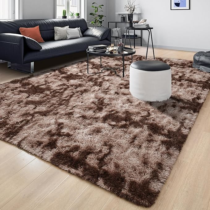 Tepook Soft Fluffy Rugs for Living Room, 5x8 Shaggy Area Rug for Bedroom, Modern Shag Rug Fuzzy Carpets for Kids, Plush Indoor Nursery Home Decor Rug with Non-Slip Bottom, Tie-Dyed Coffee