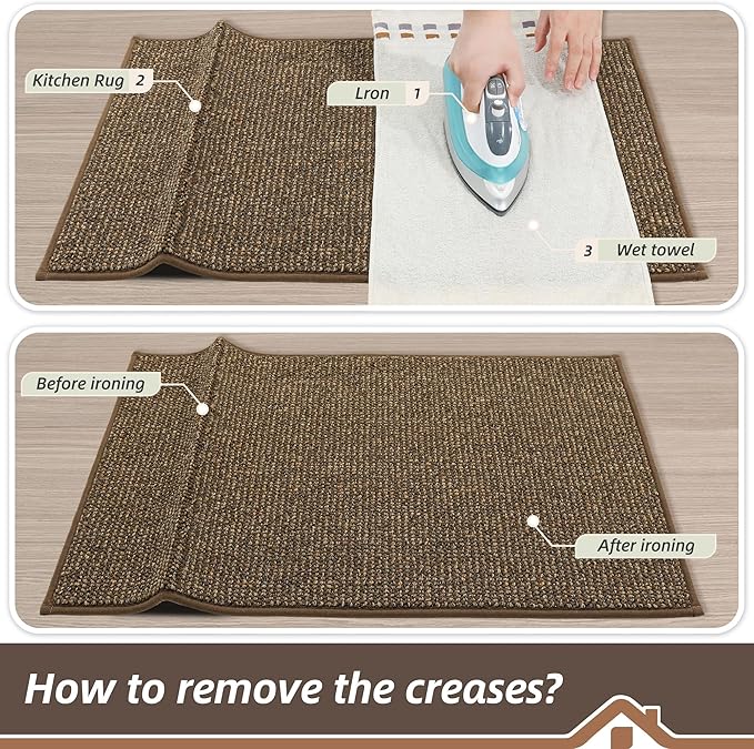 BEQHAUSE Kitchen Rugs and Mats 2PCS, Non-Slip Kitchen Mats for Floor, Absorbent and Stain Resistant Kitchen Runner, Machine Washable Rugs for Kitchen, Laundry & Sink, 24"x36"+24"x60", Brown