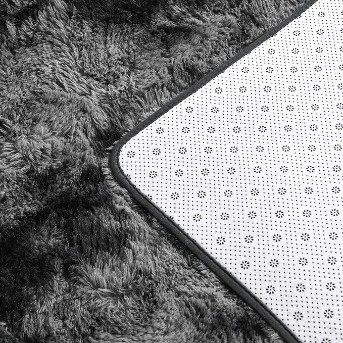 Deerhoo Large Shag Area Rugs 5 x 8, Tie-Dyed Plush Fuzzy Rugs for Living Room, Ultra Soft Fluffy Furry Rug for Bedroom, Indoor Carpet Nursery Rugs for Kids Room Home Decor, Dark Grey
