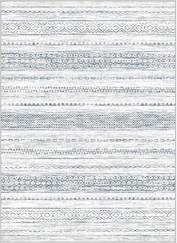 Nakagishi 5x7 Area Rugs Living Room: Washable Boho Large Neutral Soft Farmhouse Rug Stain Resistant Modern Indoor Floor Non-Slip Carpet for Bedroom Nursery Kids Playroom Office Dining Dorm-White Blue