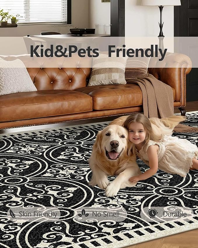 Latte&Fog 5x7 Area Rugs for Living Room Bedroom, Vintage Washable Rug, Boho Non Slip Low Pile Carpet for Dining Room, Office, Dorm, Classroom, Farmhouse and Home Office