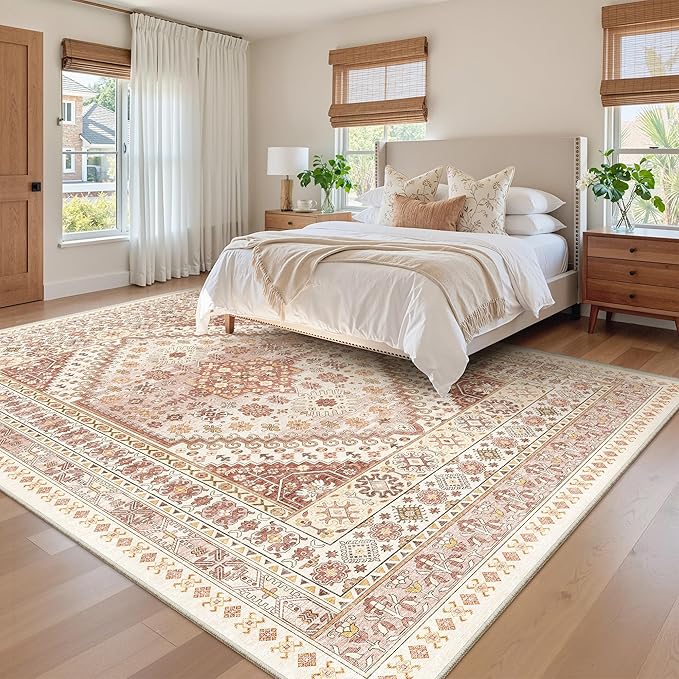 zesthome 9x12 Area Rugs for Living Room,Non-Slip Backing Washable Rugs,Vintage Large Area Rug,Stain Resistant Home Decor Rug