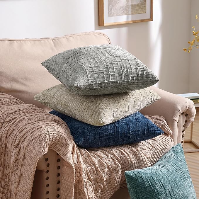 decorUhome Neutral Grey Chenille Throw Pillow Covers 16x16 Set of 2 Textured Soft Cozy Slubby Couch Pillow Covers Modern Farmhouse Boho Decorative Pillow Cases for Bed Sofa Living Room