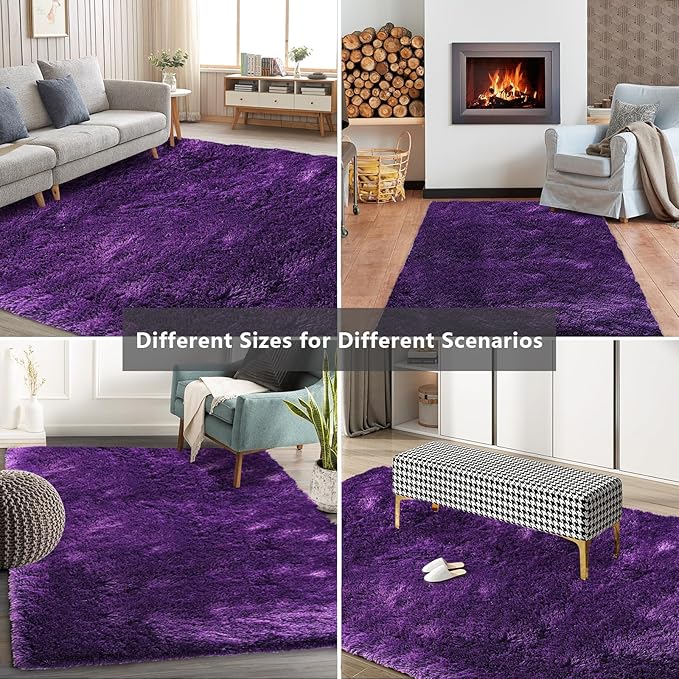 Shag Area Rugs for Bedroom Living Room,4X6 Ultra Soft Purple Fluffy Area Rugs for Dorm, Indoor Carpet Nursery Rugs for Kids Girls Room Home Decor,Purple