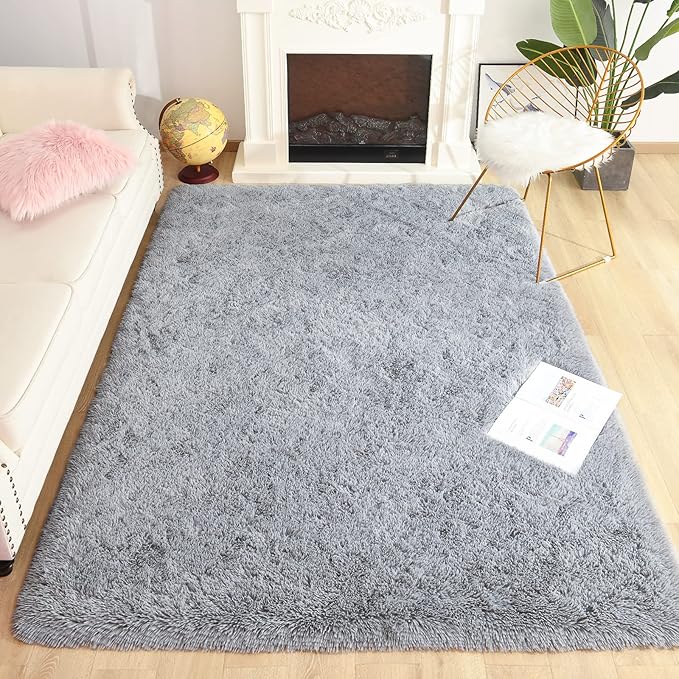 Chicrug Soft Area Rugs for Bedroom Living Room Plush Fluffy Rug 3x5 Feet, Shag Furry Area Rug Carpet Non Shedding for Nursery Children Kids Girls Room Home Decorative, Grey