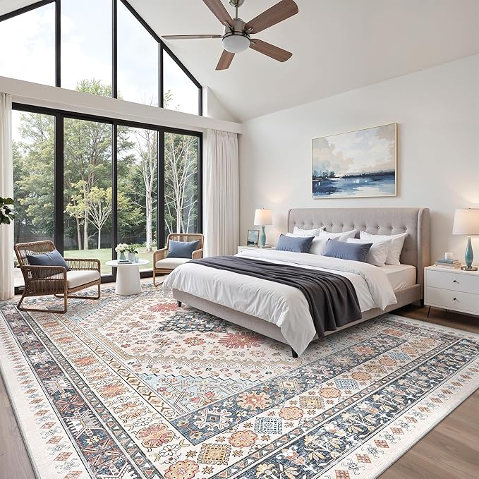 zesthome 10x14 Area Rugs for Living Room,Non-Slip Backing Washable Rugs,Vintage Large Area Rug,Stain Resistant Home Decor Rug (Multi,10'x14')