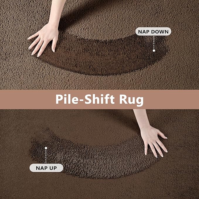 FinRèc 5x7 Washable Area Rugs for Bedroom Living Room, Low Pile Thin Rug Solid Color, Non-Slip Carpet Indoor for Home Decor (Pure Brown)