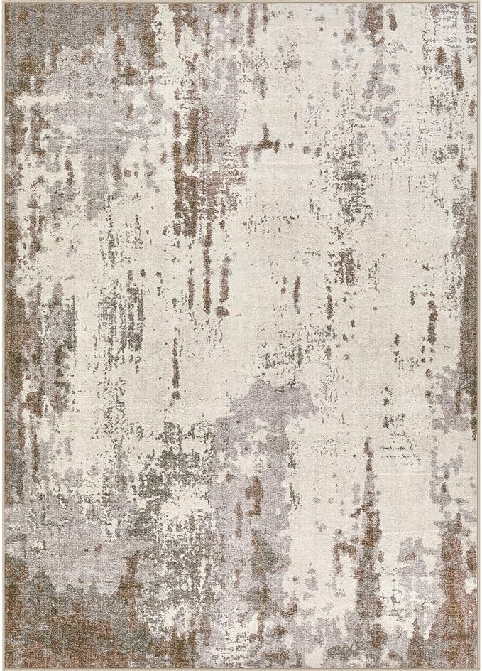 UERMEI 5x7 Area Rug Living Room Rugs - Washable Neutral Modern Abstract Soft Thin Rug Indoor Floor No Slip Rug Carpet for Bedroom Under Dining Table Home Office Decor - Brown/Grey/Beige