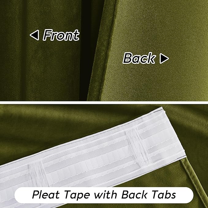 RYB HOME Green Velvet Curtains 72 inches with Hook Belt, Soft Fabric Room Darkening Thermal Insulated Luxurious Home Decor Curtains for Living Room Bedroom, W 52" x L 72", 2 Panels Set