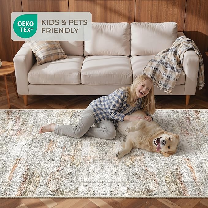 Long Bathroom Rugs Runner - Washable Runner Rugs for Hallway 2x10, Ultra-Thin Soft Kitchen Carpet Runner, Anti Slip Backing Runner Rugs for Entrance, Bedroom, Living Room(2'x10', Grey/Rust)