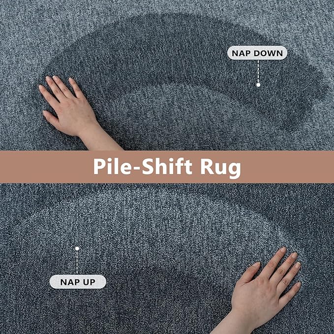 FinRèc 7x10 Washable Area Rugs for Bedroom Living Room, Low Pile Thin Rug Solid Color, Non-Slip Carpet Indoor for Home Decor (Navy Blue)