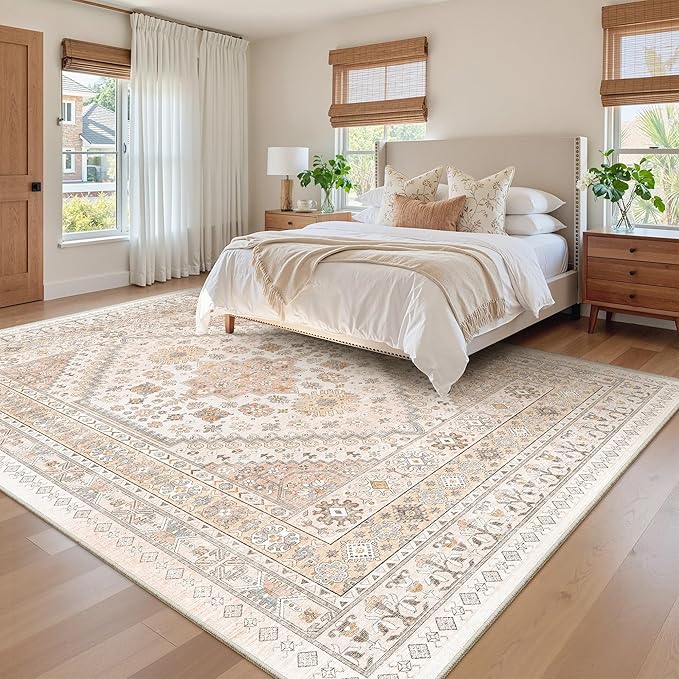 zesthome 9x12 Area Rugs for Living Room,Non-Slip Backing Washable Rugs,Vintage Large Area Rug,Stain Resistant Home Decor Rug
